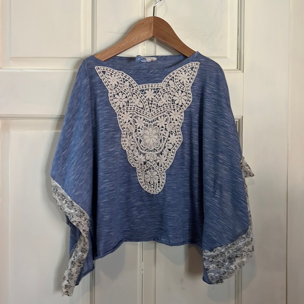 Blue Crochet Poncho Top